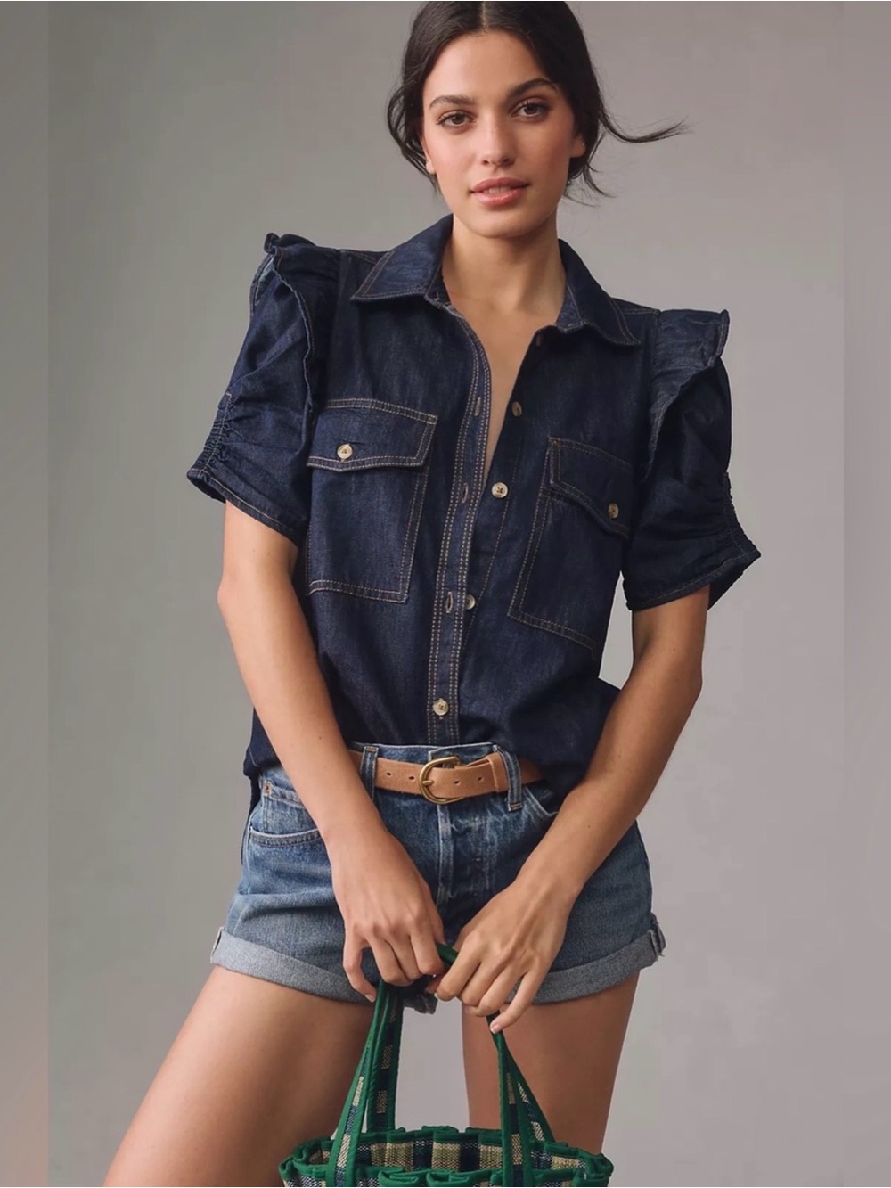 Anthropologie Pilcro Ozzi Denim Puff Sleeve Top - Picture 3 of 11